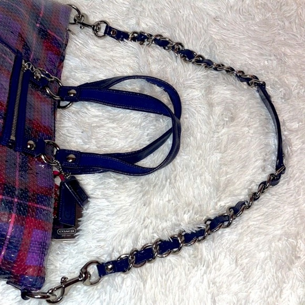 Coach Poppy XL Limited Edition Tartan Plaid Glam Sequin Spotlight Bag Purse - Picture 10 of 16